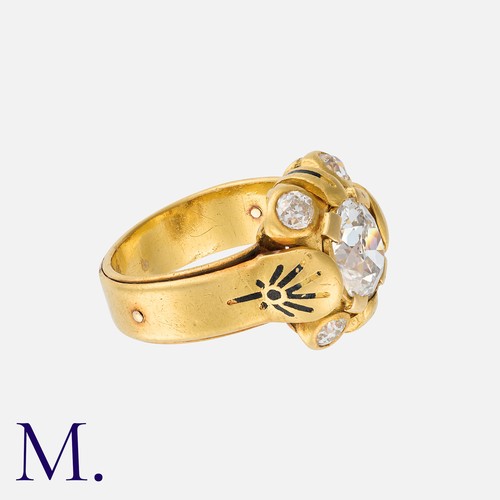94 - CHARLES RIVAUD. A Diamond Ring in 18K yellow gold set with an old cushion cut diamond weighing appro... 