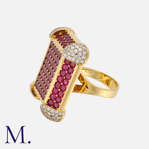 86 - A Large Ruby and Diamond Ring in 18 carat yellow gold, set with approximately 10.0 carats of rubies,... 