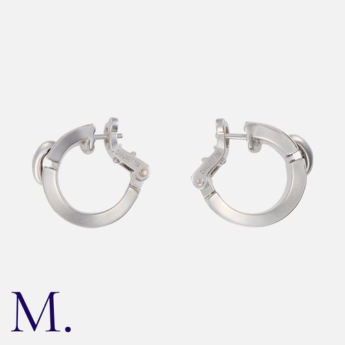 71 - CHAUMET. A Pair of Liens Hoop Earrings in 18K white gold with the iconic corsetry stitch design.  Si... 