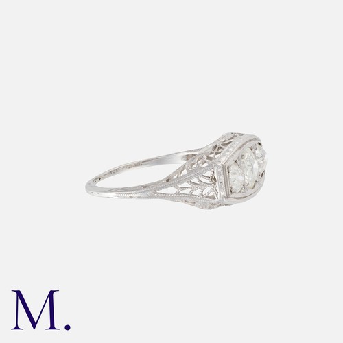 118 - An Art Deco Diamond 3-Stone Ring in 18K white gold, set with 3 transitional cut diamonds weighing ap... 