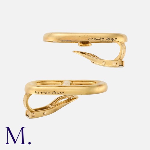 23 - HERMES. A Pair of Anchor Link Earrings in 18K yellow gold with anchor link form.  Signed Hermes Pari... 