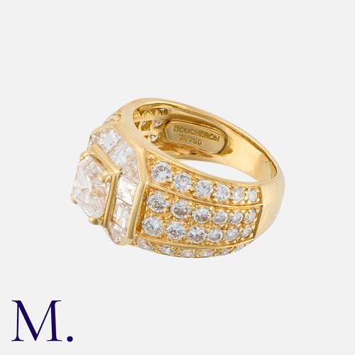 180 - BOUCHERON. A Diamond Ring in 18K yellow gold, set with an Asscher cut diamond to the centre weighing... 