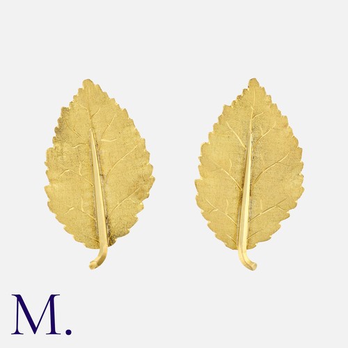 145 - BUCCELLATI. A Pair of Leaf Earrings in 18K yellow gold in an etched scallop form.  Signed FEDERICO B... 