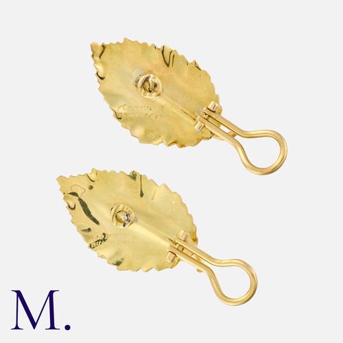 145 - BUCCELLATI. A Pair of Leaf Earrings in 18K yellow gold in an etched scallop form.  Signed FEDERICO B... 