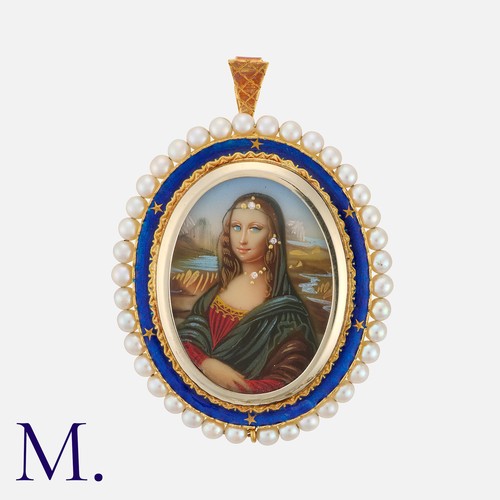 261 - An Enamel Miniature Brooch Pendant, in 18 carat yellow gold, depicting a stylised interpretation of ... 