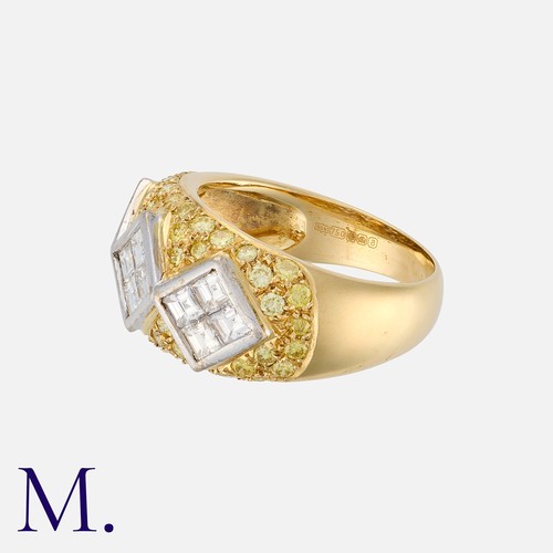 118 - A Yellow and White Diamond Ring in 18 carat yellow gold, the wide band set with round cut yellow dia... 