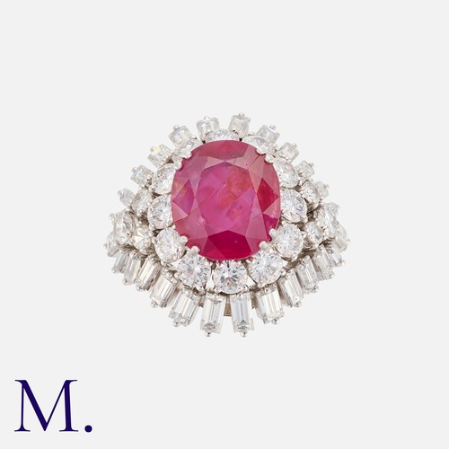 84 - CHAUMET. A Fine Burma Ruby and Diamond Ring in platinum set with an oval-cut ruby of approx. 4.17ct ... 