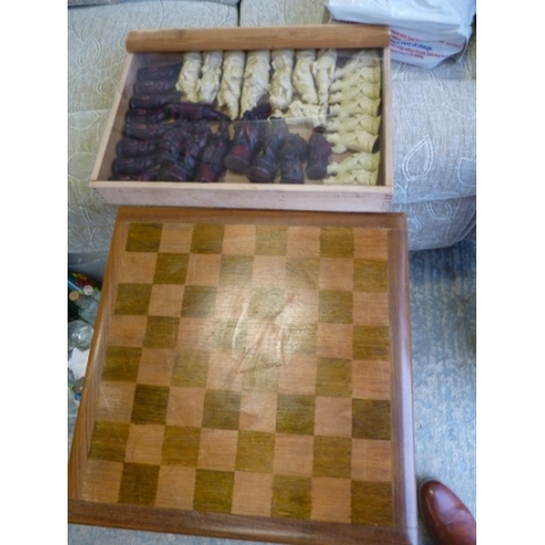 779 - Boxed complete chess set + table