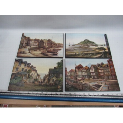 17 - 4 x Coastal scene wood plaques