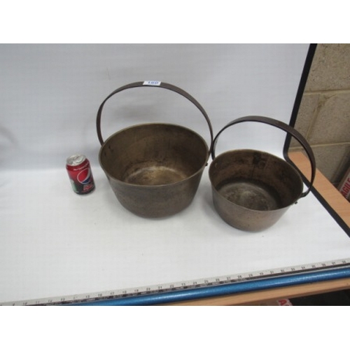 160 - 2 Heavy old brass jam pans