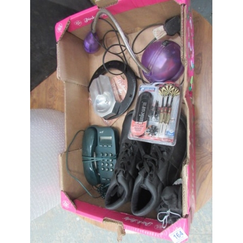 164 - Mixed job lot, work boots new, light, phone etc