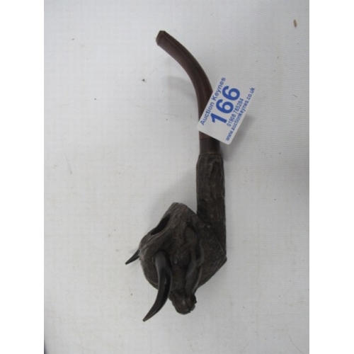 166 - Vintage, carved wooden bulls head pipe