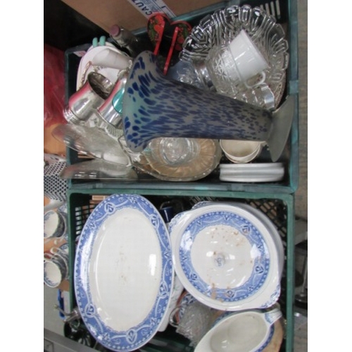 103 - 2 x Green Crate Tureen/Glassware etc