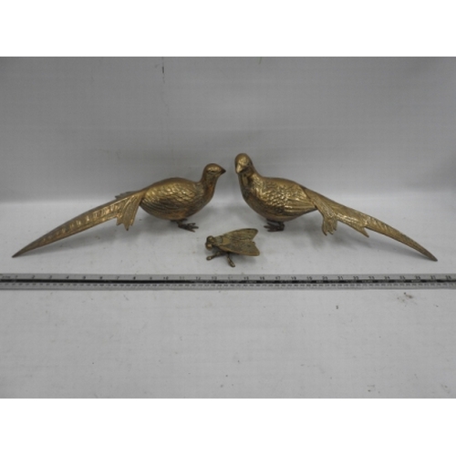 13 - Pair of brass birds & a fly trinket box