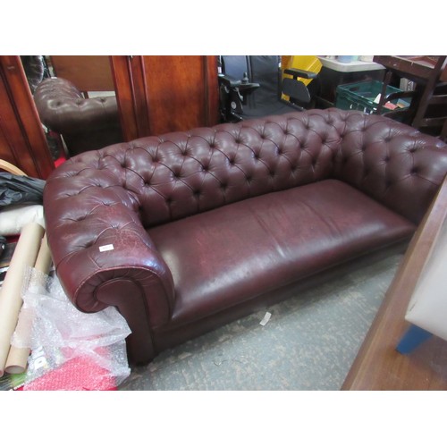 102 - Leather Chesterfield style sofa, slightly A/F