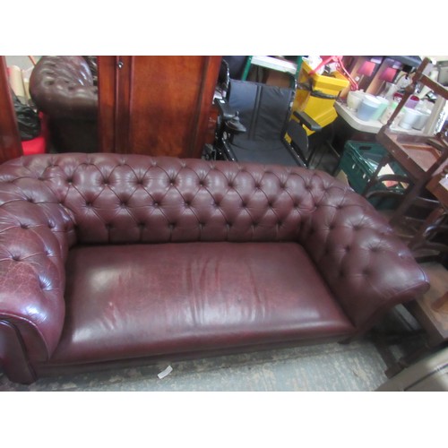 102 - Leather Chesterfield style sofa, slightly A/F