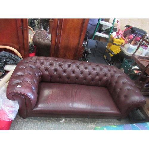 102 - Leather Chesterfield style sofa, slightly A/F