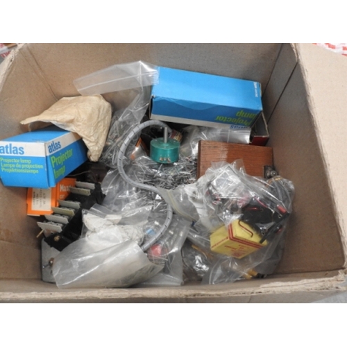 428 - box of bulbs and electronic components