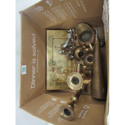 74 - Misc, lot of Brass, letter box, model motorbike