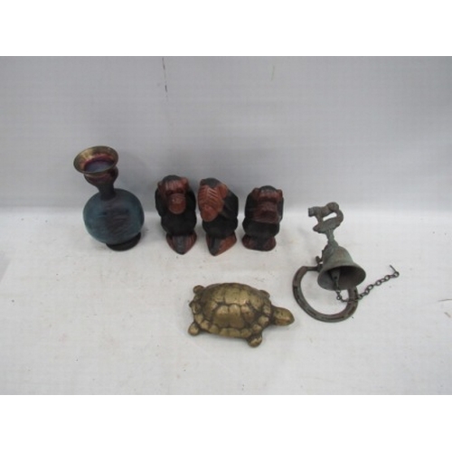 76 - Misc lot 3 wise monkeys glass vase etc