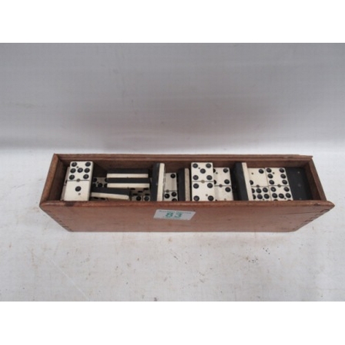 83 - Large Double Set, Ebony + Bone Dominoes