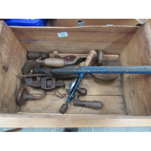 71 - Wooden Box of tools inc Stilson