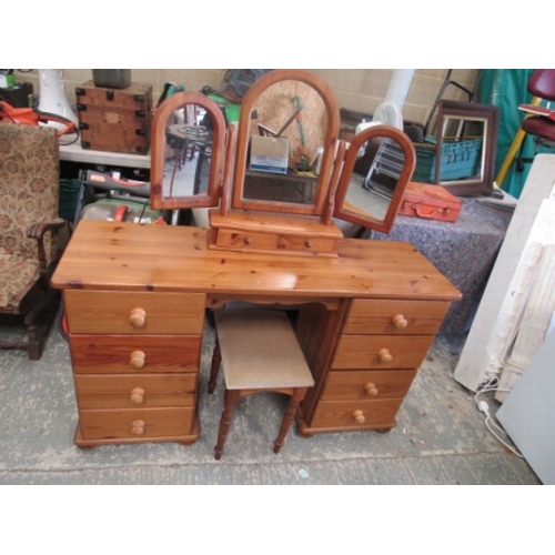 26 - Pine Dressing Table with stool & mirror