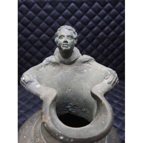 314 - Old Bronze jug, base repaired, approx 3.15kg 20cm