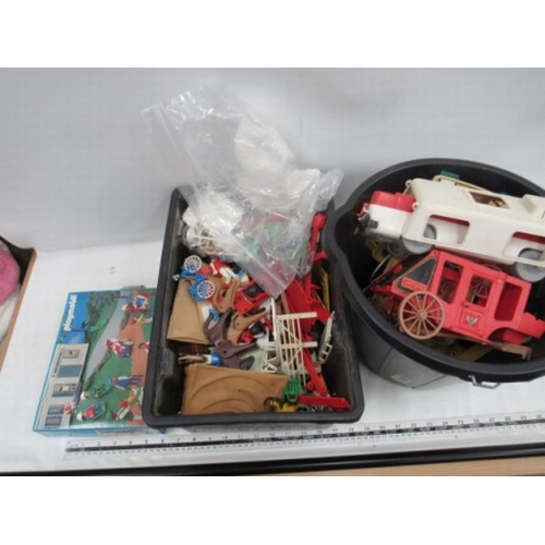 115 - Bucket + Box of playmobil