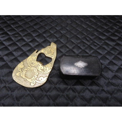 168 - Ebony Pill Box + Brass bottle opener