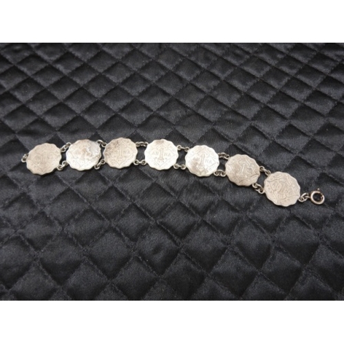 169 - Indian silver coin bracelets 1 Anna x7