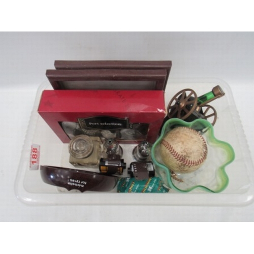 188 - Small box of collectables inc 1950's baseball