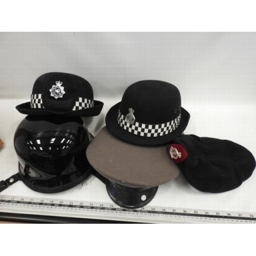 345 - Five military /police hats/helmets