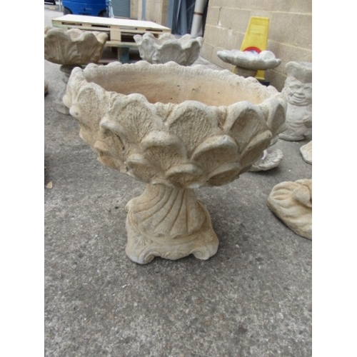 584 - Dahlia Urn - large dahlia petal circular planter on hexagonal base