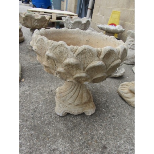 585 - Dahlia Urn - large dahlia petal circular planter on hexagonal base