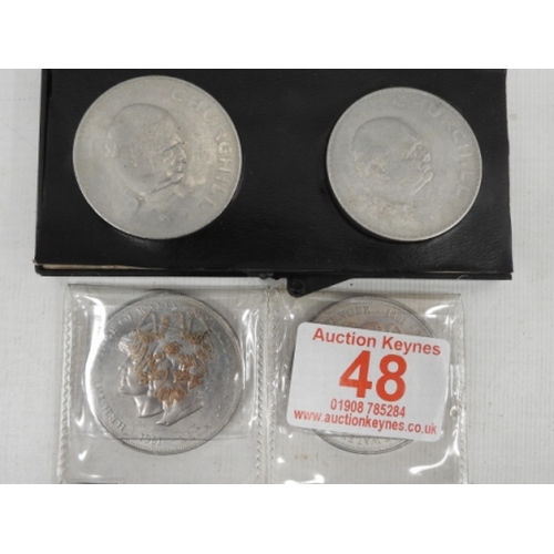 48 - Commemorative Coins Churchill + Diana & Charles