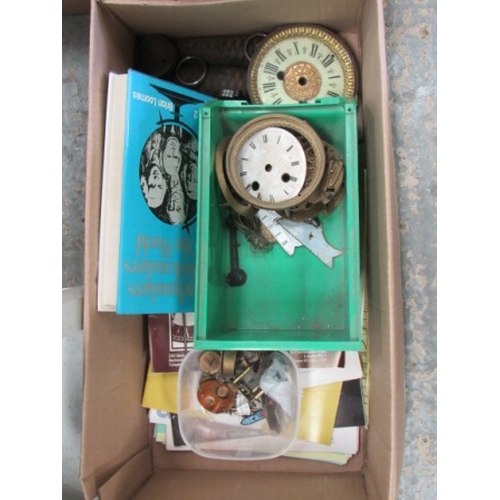 519 - Box of clock parts and books