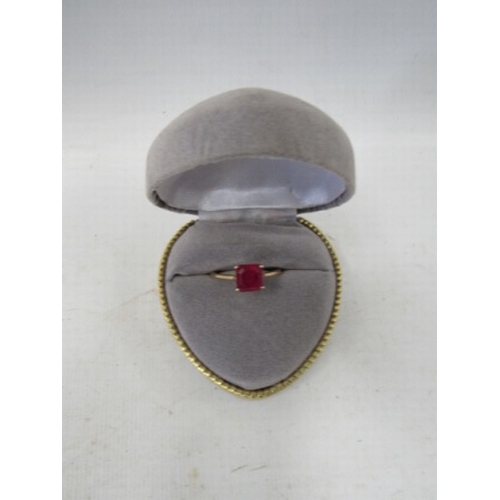 35 - Gold on Silver Red Solitaire Ring