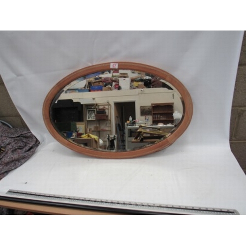 67 - Vintage Oval Mirror Inlaid Wood Surround