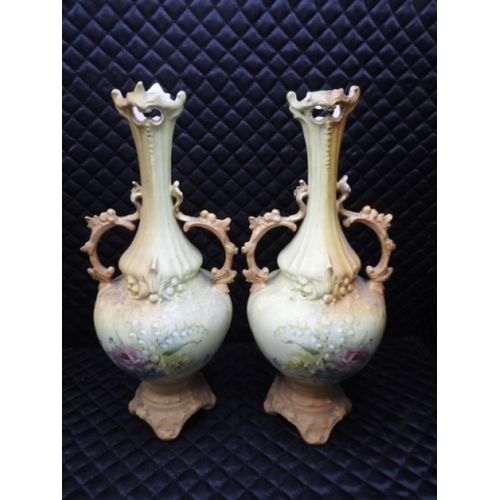 146 - Pair of Vases, BH Austria, 1 Handle repaired