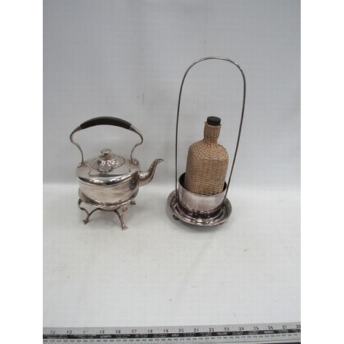 37 - Silver Plate Harrods Bottle Holder + epns Kettle