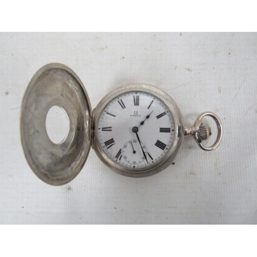 380 - Vintage Omega Silver half hunter pocket watch