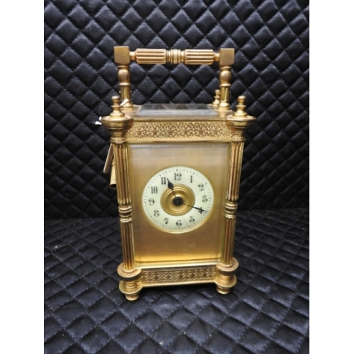 388 - Quality Carriage Clock 2.3kg hairline crack on face between 5-6 & 11-12