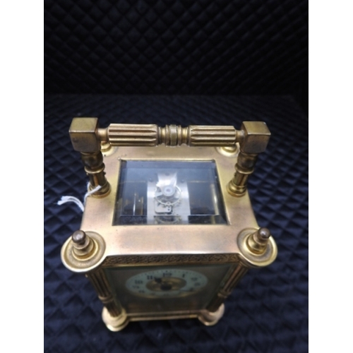 388 - Quality Carriage Clock 2.3kg hairline crack on face between 5-6 & 11-12