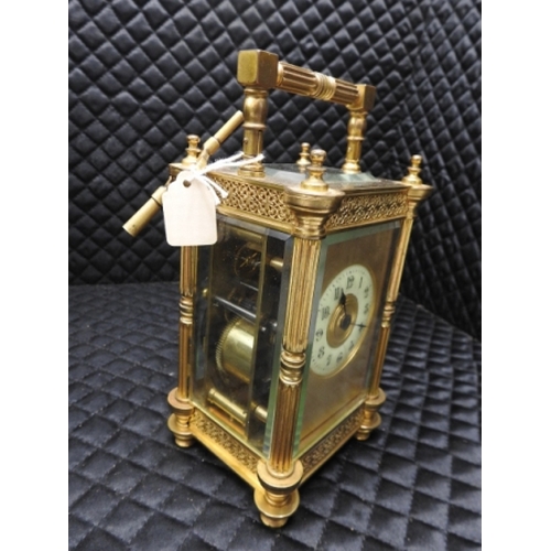 388 - Quality Carriage Clock 2.3kg hairline crack on face between 5-6 & 11-12