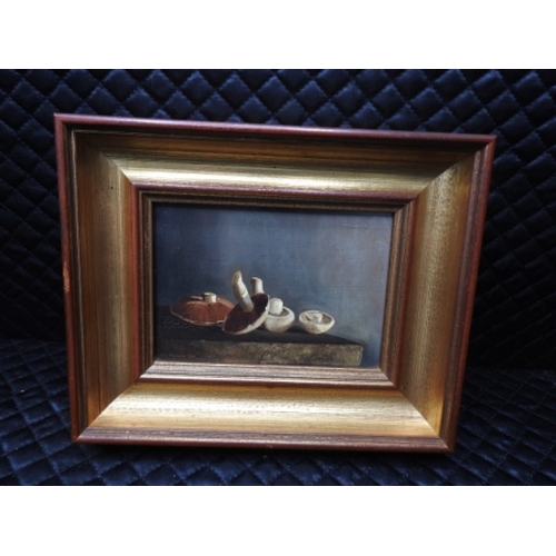 89 - Small oil painting of Mushrooms, Peter Newcombe 1978