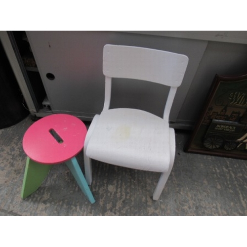 571 - wooden chair and stool