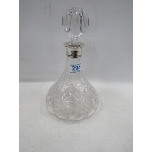 294 - Vintage silver collared ships crystal decanter