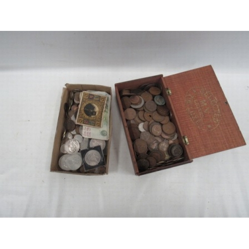 108 - Box of coins, 11 commemorative + notes