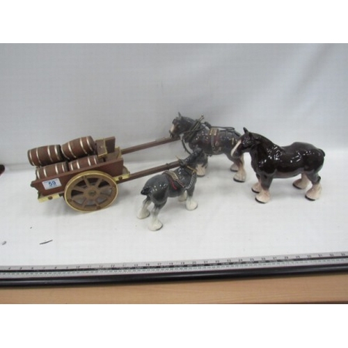 59 - Ceramic shire horses and Dray wagon